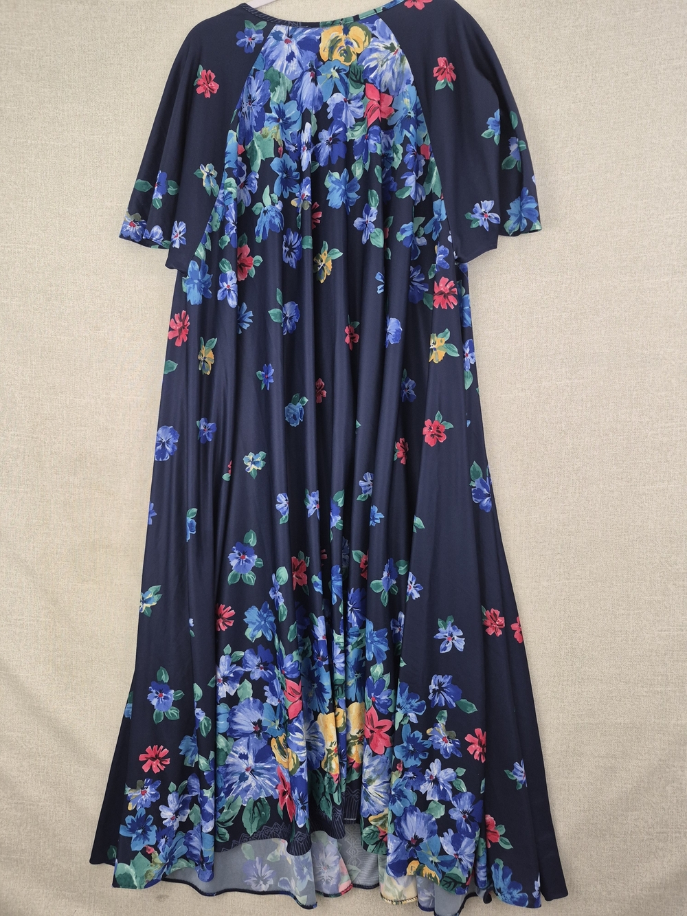 Within Floral Maxi Dress Navy Blue Colorful Flowers Short Sleeve Boho (SKU353 G) - Picture 11 of 14